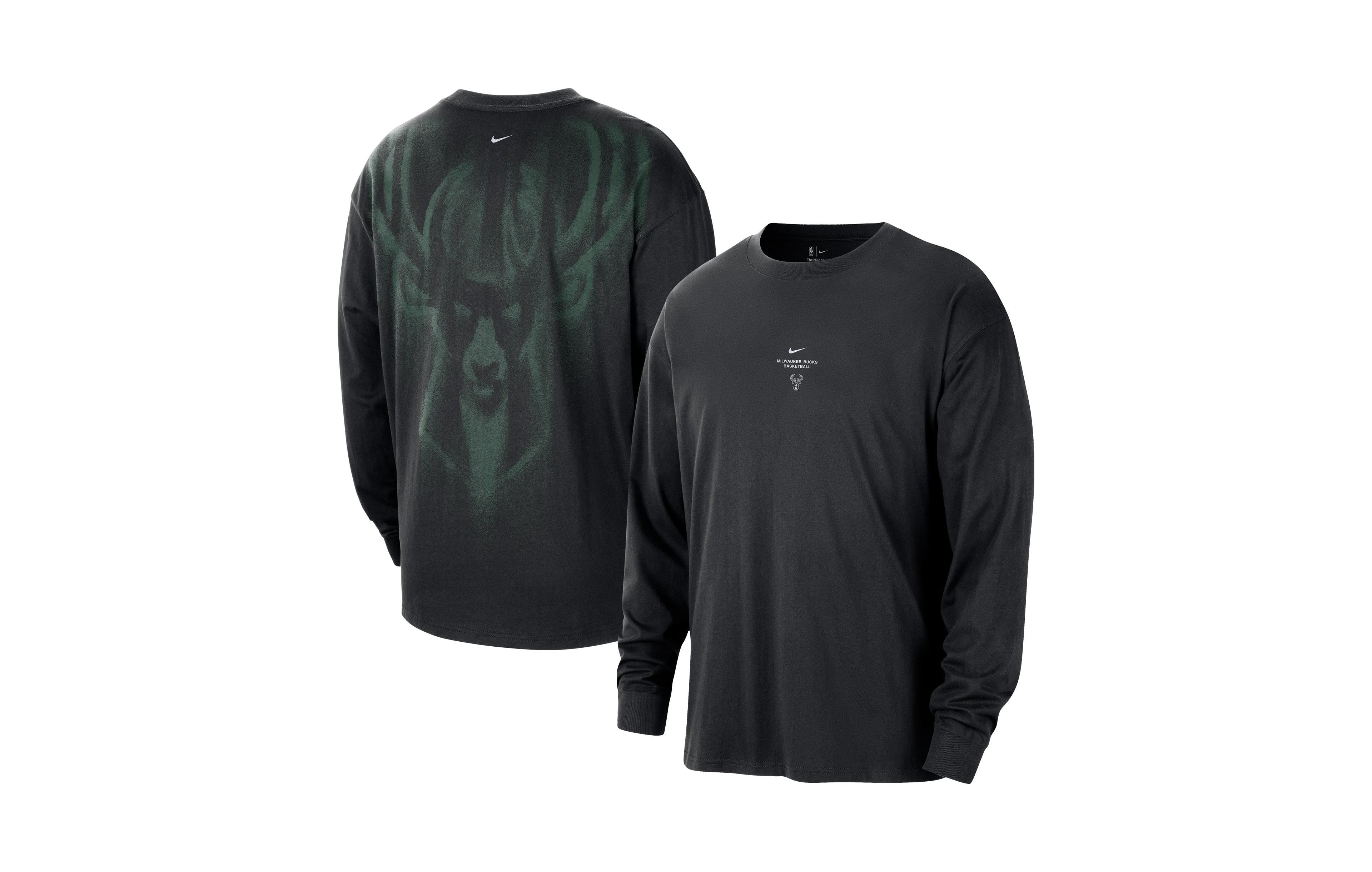 Nike Men's Black Milwaukee Bucks Pregame Mesh Long Sleeve Performance T-Shirt