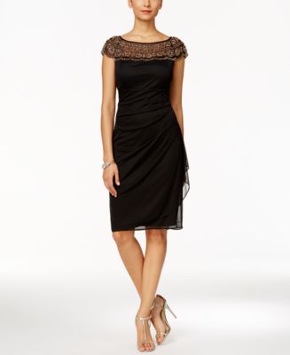 msk beaded ruched sheath dress MSK Womens Round Neck 3/4 Sleeve Beaded Sheath Dress, Color: Navy