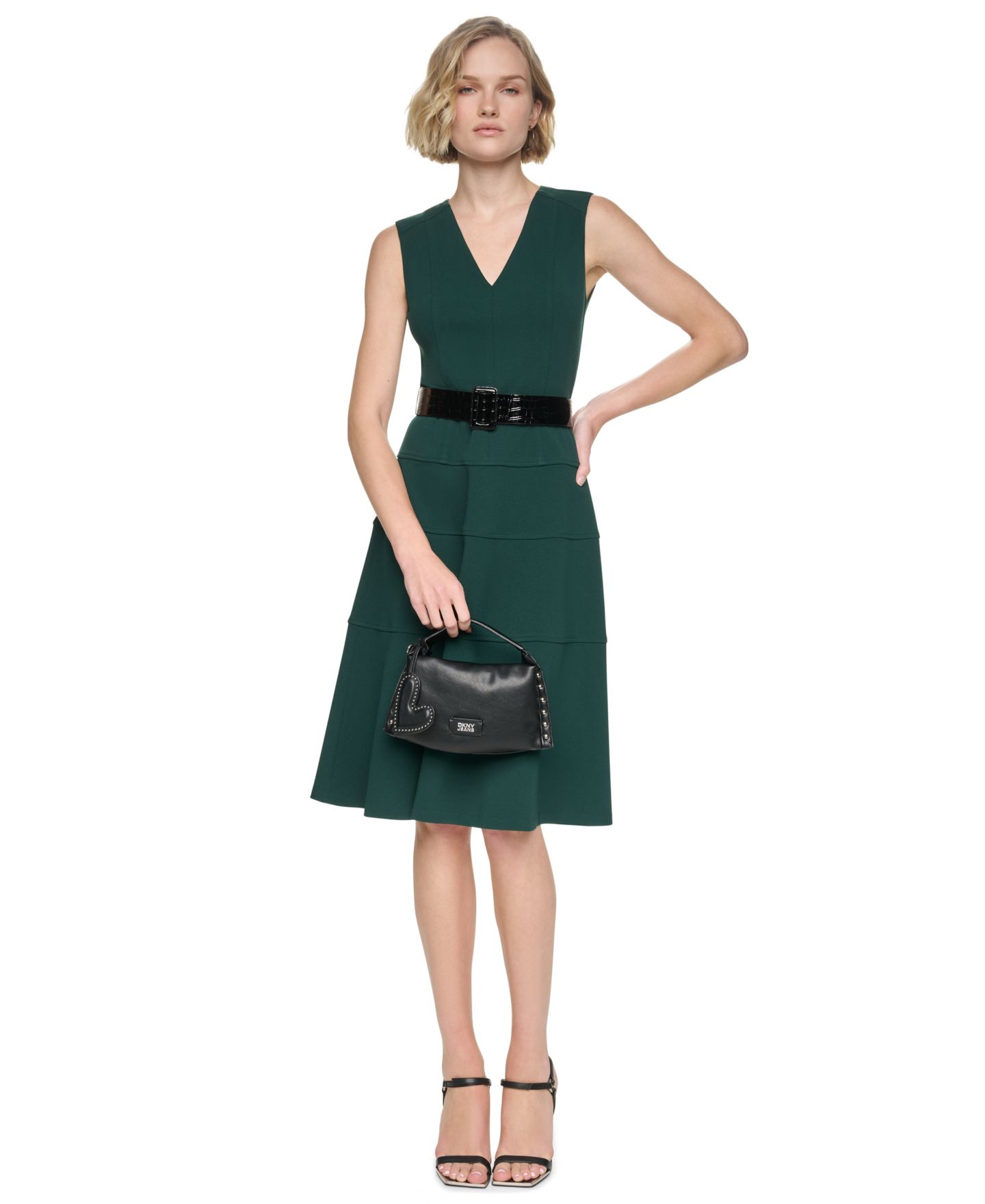 Женское платье DKNY Petite Sleeveless V-Neck A-Line, цвет: Malachite — фото 2