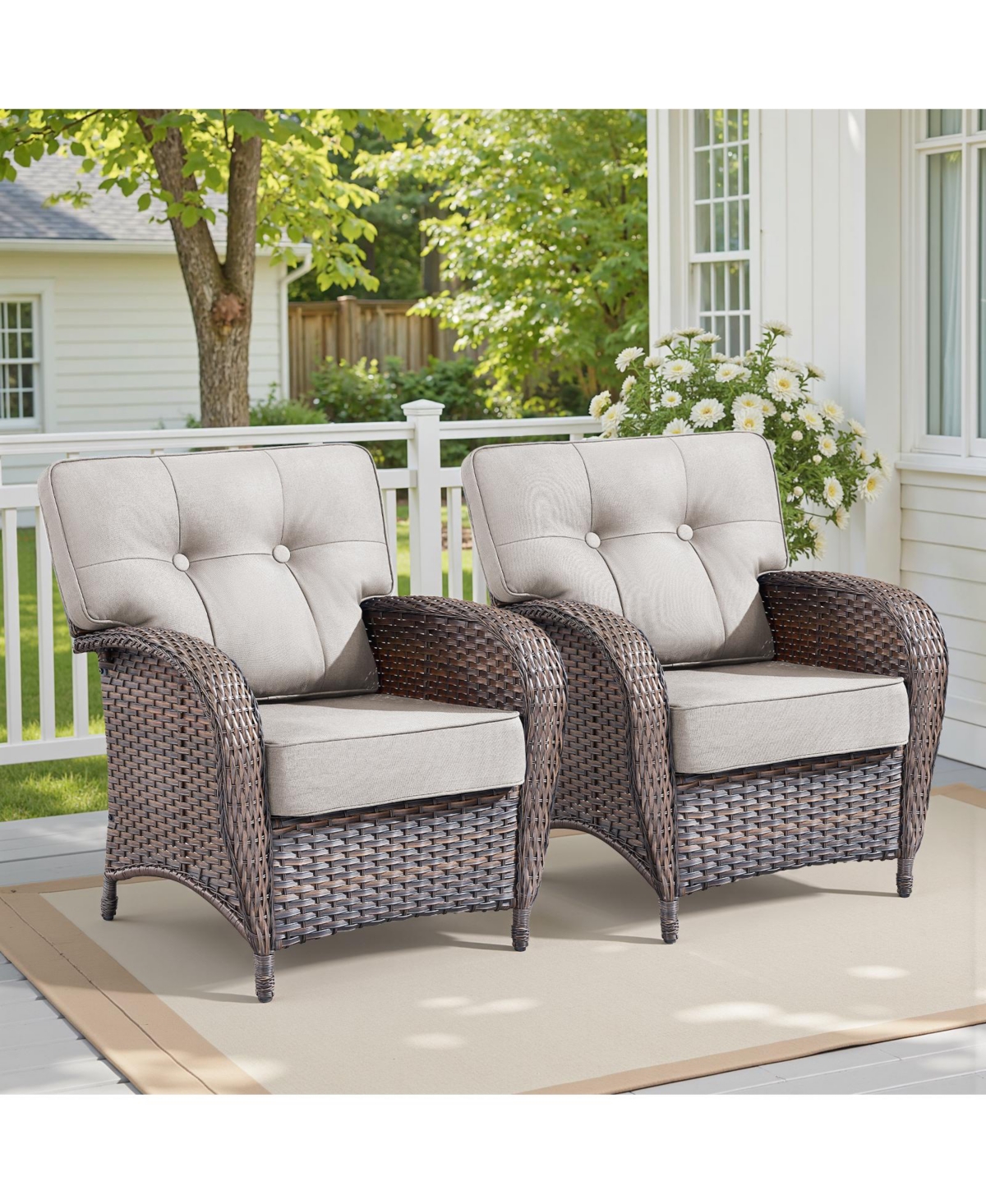 Pocassy Patio Outdoor Wicker Lounge Chairs Set of 2