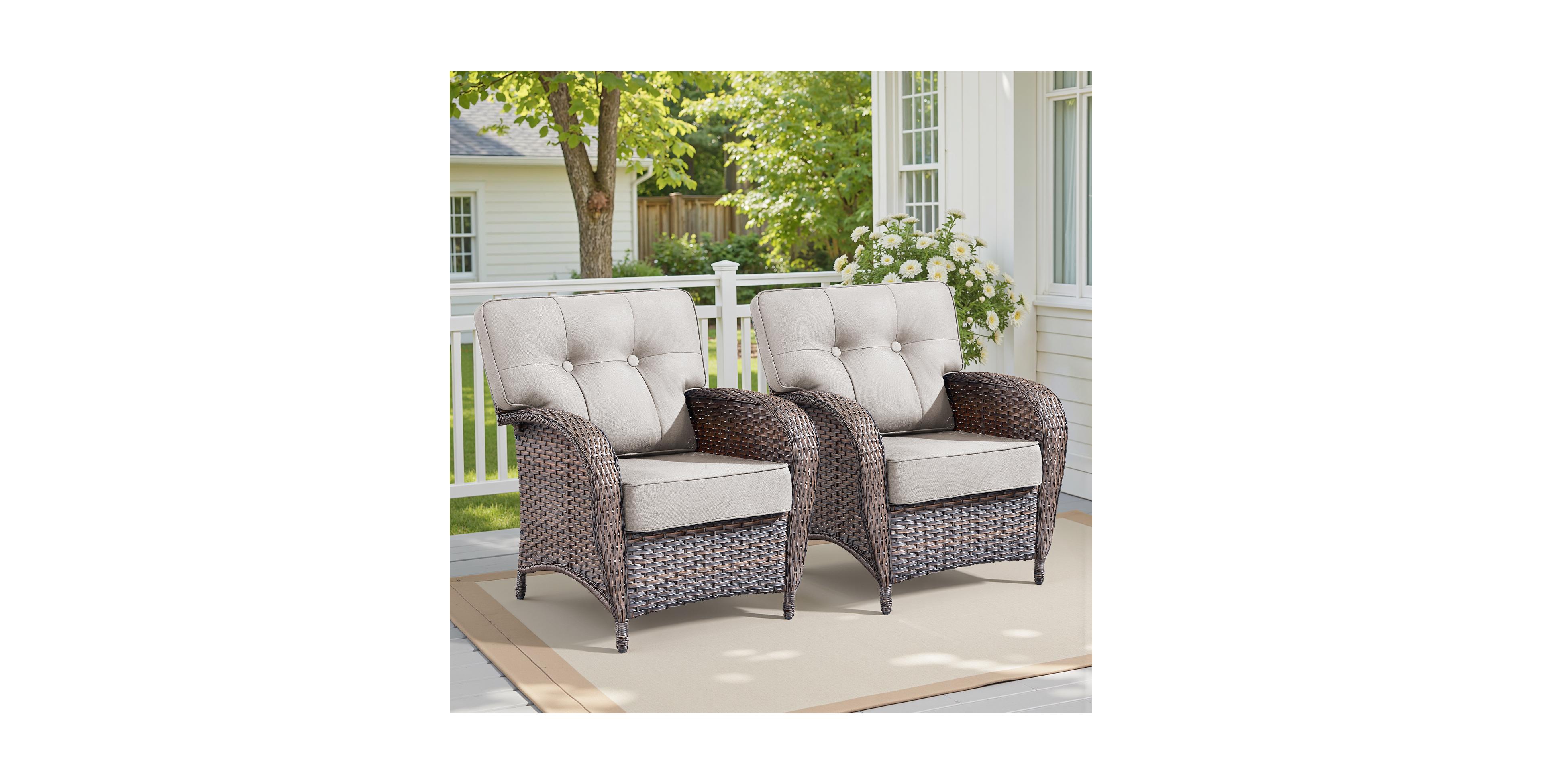 Pocassy Patio Outdoor Wicker Lounge Chairs Set of 2