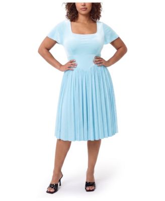 Plus Size Retro Chic Polka-Dot Fit & Flare Flocked-Mesh Dress