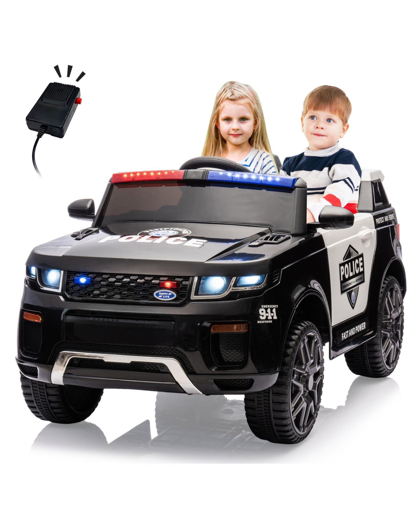 Детская игрушка homfan 12V Ride-On Police Car with Remote Control and LED Lights, от 3 лет, цвет: Чёрный — фото 5