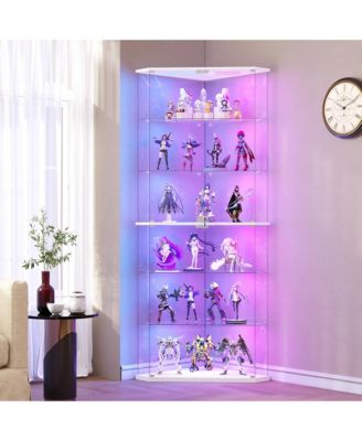 6-Tier Corner RGB LED Glass Display Cabinet with Human Sensor
