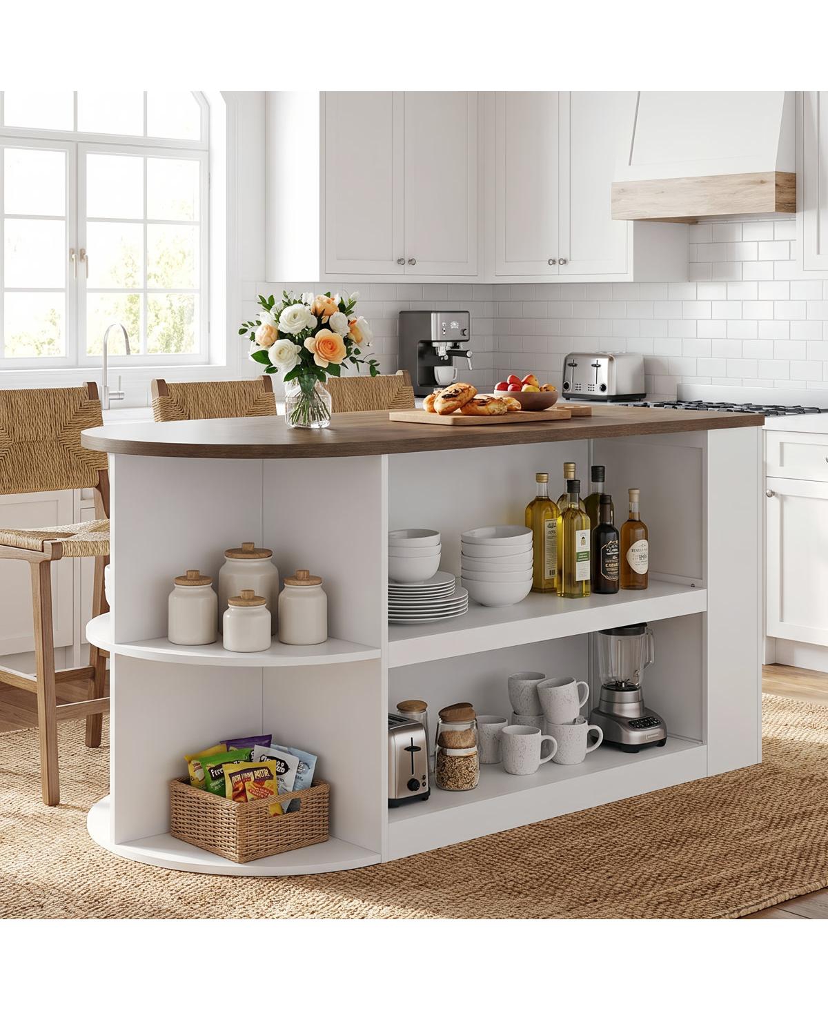 Tribesigns 63" Oval Kitchen Island with Storage