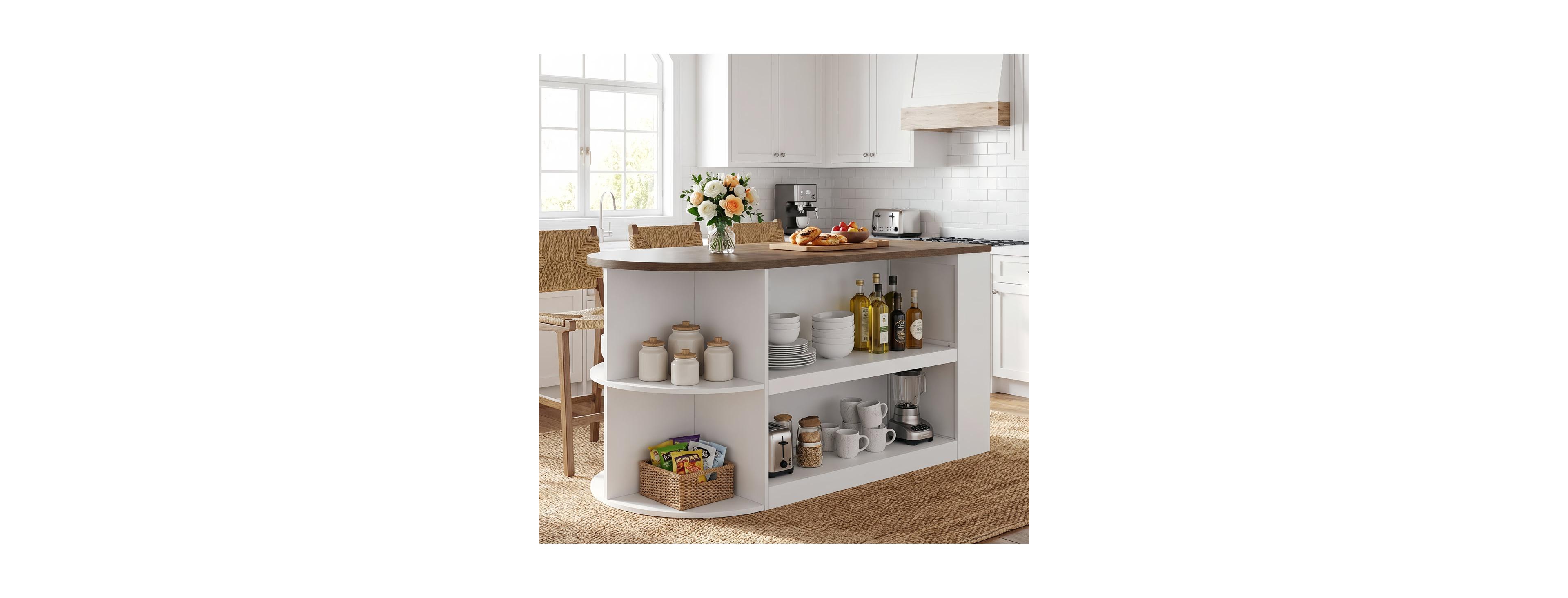 Tribesigns 63" Oval Kitchen Island with Storage