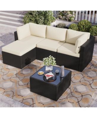 5-Piece Wicker Patio Set with Washable Cushions