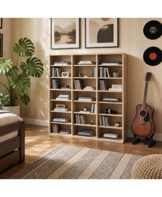 7 Tier Tall Media Storage Cabinet, 33 Slot Tower Bookcase With Adjustable Shelves, Freestanding Organizer For Home Office, Display Use