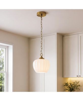 Pendant Light with Milky Glass Shade, Adjustable Height