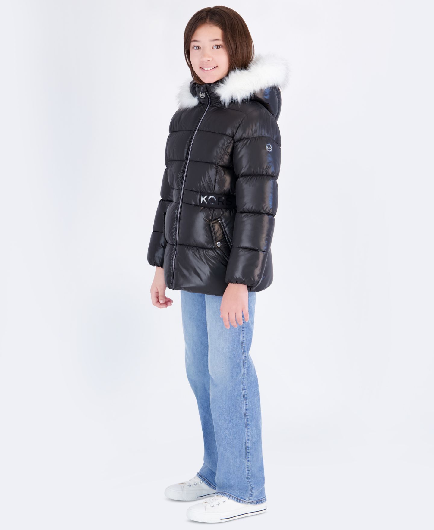 Куртка Michael Kors Girls' 7-16 Hooded Heavy-Weight Puffer, цвет: Чёрный — фото 3