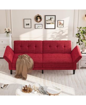 Convertible Sofa Bed, Upholstery Futon Couch with 3 Position Backrest and Adjustable Armrests, 700 LBS Capacity for Living Room Apartment