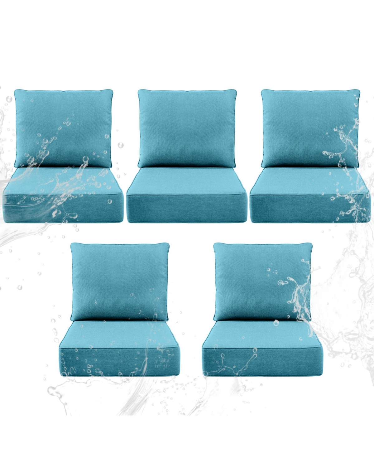 Pocassy 6" Thick 24 x 24 in Outdoor Chair Cushions Set, Waterproof Fade-Resistant Deep Seat Cushions, Seat and Backrest - Light blue