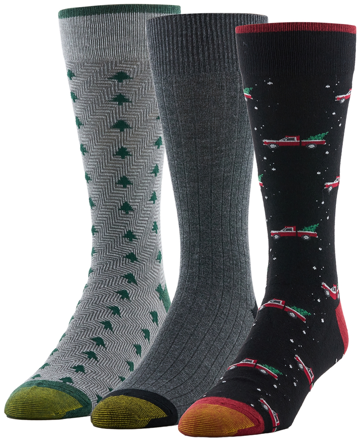 Gold Toe Men's Holiday Truck Crew Socks, 3-Pack - TRUCK BLACK/RED, RIB DARK GREY, HERRINGB