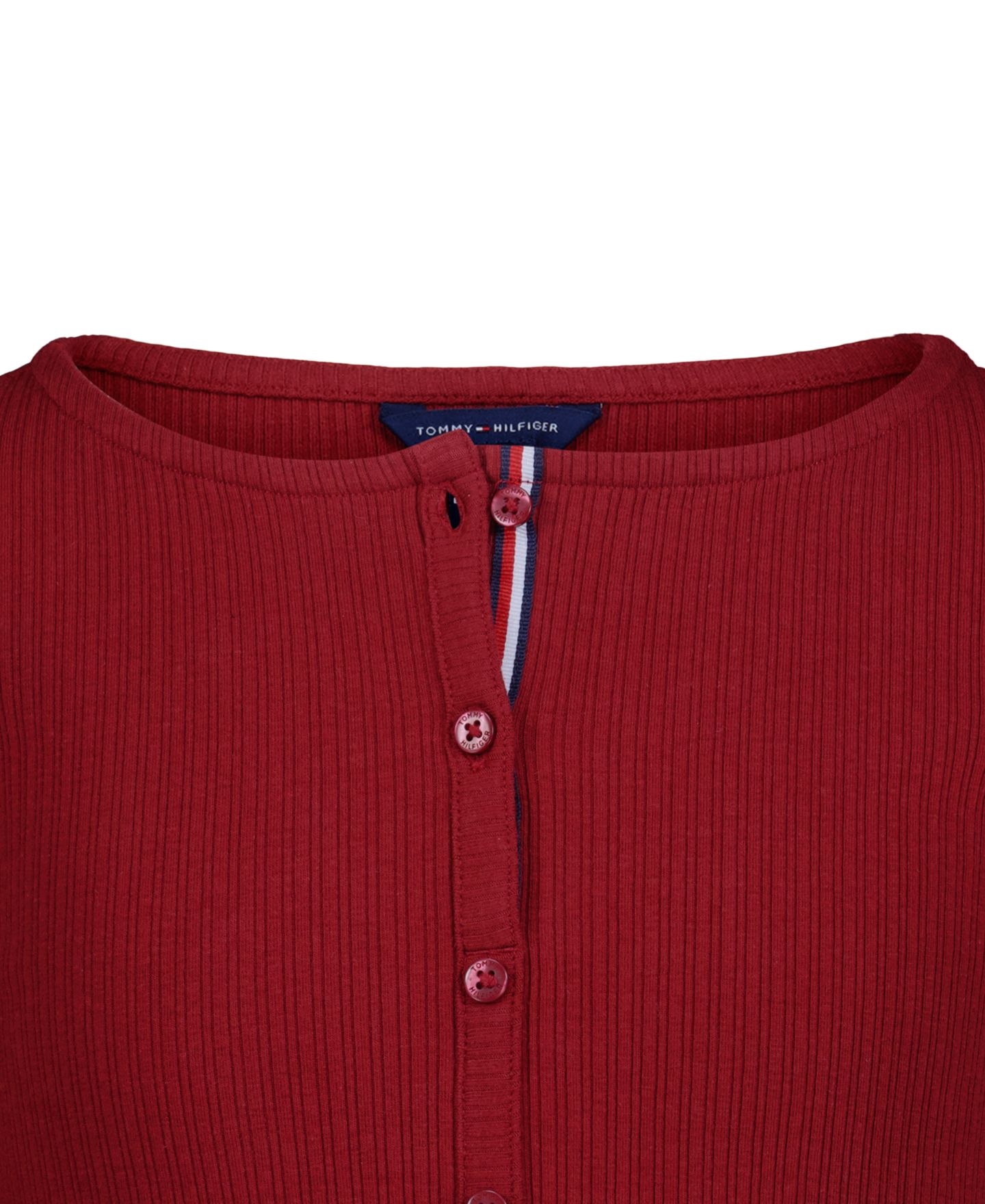 Детское приталенное ребристое платье Tommy Hilfiger с планкой хенли, длинный рукав, 7-16, цвет: Мерло — фото 4
