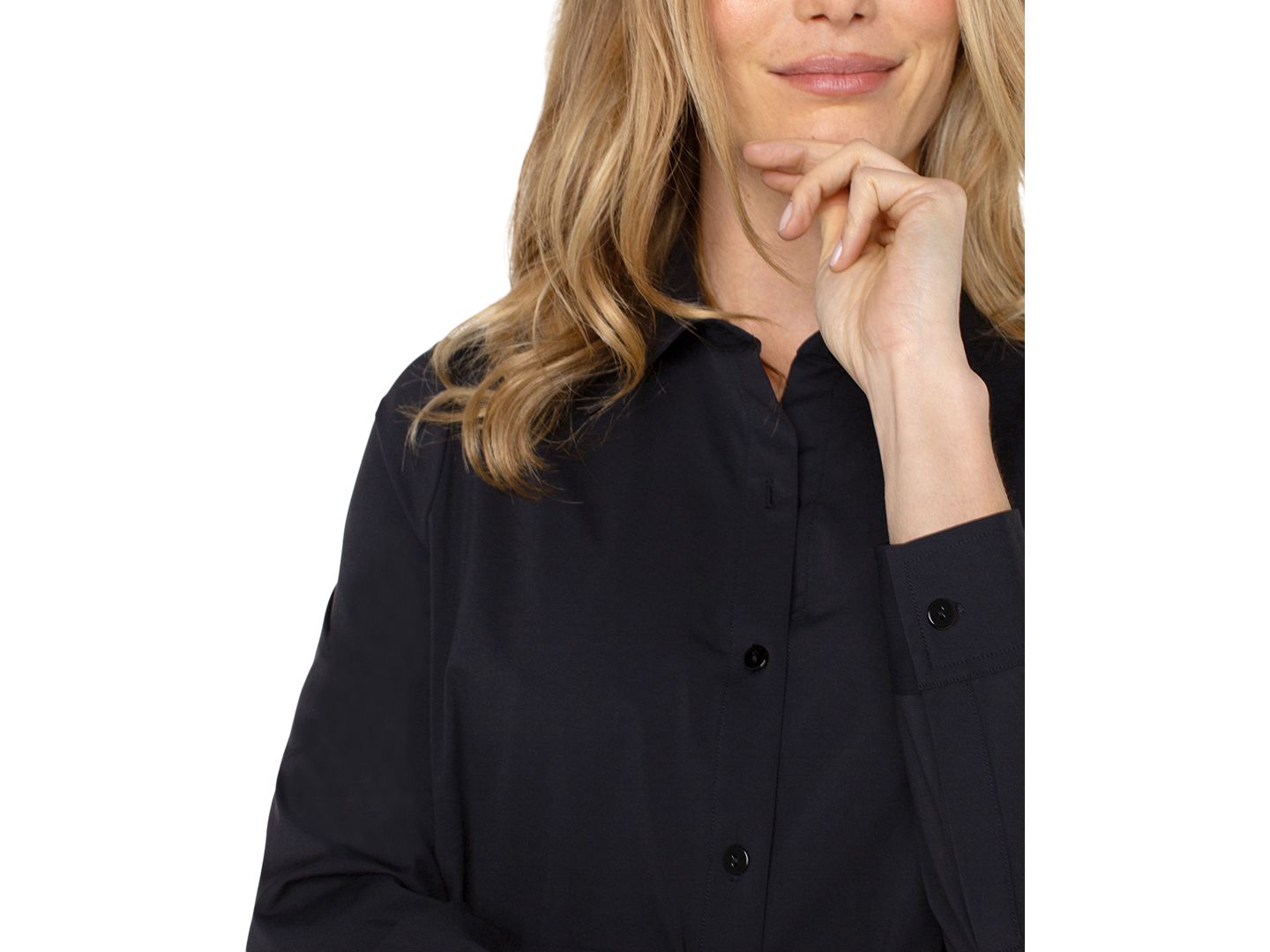 Женская блузка Liverpool Los Angeles Petite Long-Sleeve Button-Front Collared Blouse, цвет: Чёрный — фото 3