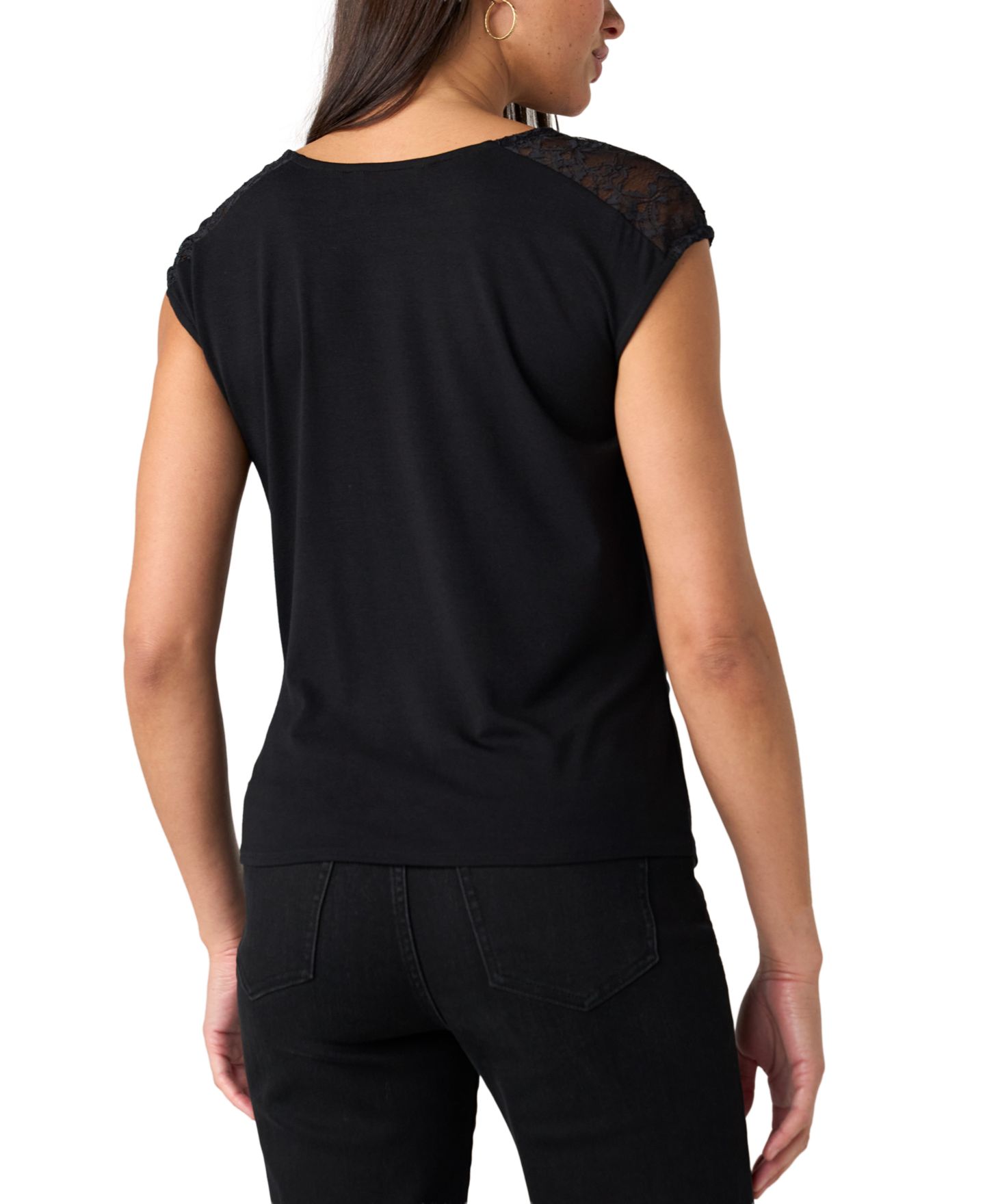 Женский топ Liverpool Los Angeles Petite Cowl Neck Lace Sleeveless Knit, цвет: Чёрный — фото 3