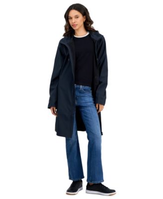 Women's Long Zip-Front Hooded Rain Coat