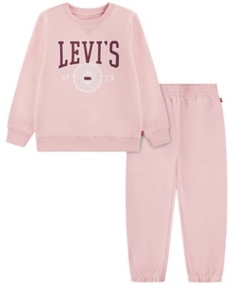 Girls' 2T-4T Crewneck Graphic Fleece Sweatshirt and Joggers, 2-Piece Set