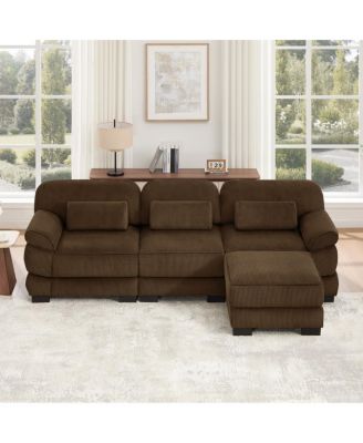 L-Shaped Modular Sectional Sofa, 3-Seater Sofa with Ottoman, Comfy Thick Breathable  Seat Cushions,for Living Room Bedroom Apartment