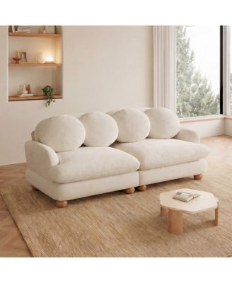 Comfy Chenille Loveseat Sofa, 2 Seater Deep Seat Couch with 4 Throw Pillows, Solid Wood Frame for Living Room