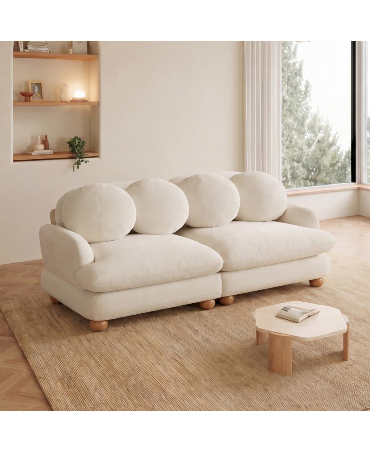 Rainsken Comfy Chenille Loveseat Sofa, 2 Seater Deep Seat Couch with 4 Throw Pillows, Solid Wood Frame for Living Room - Light Beige