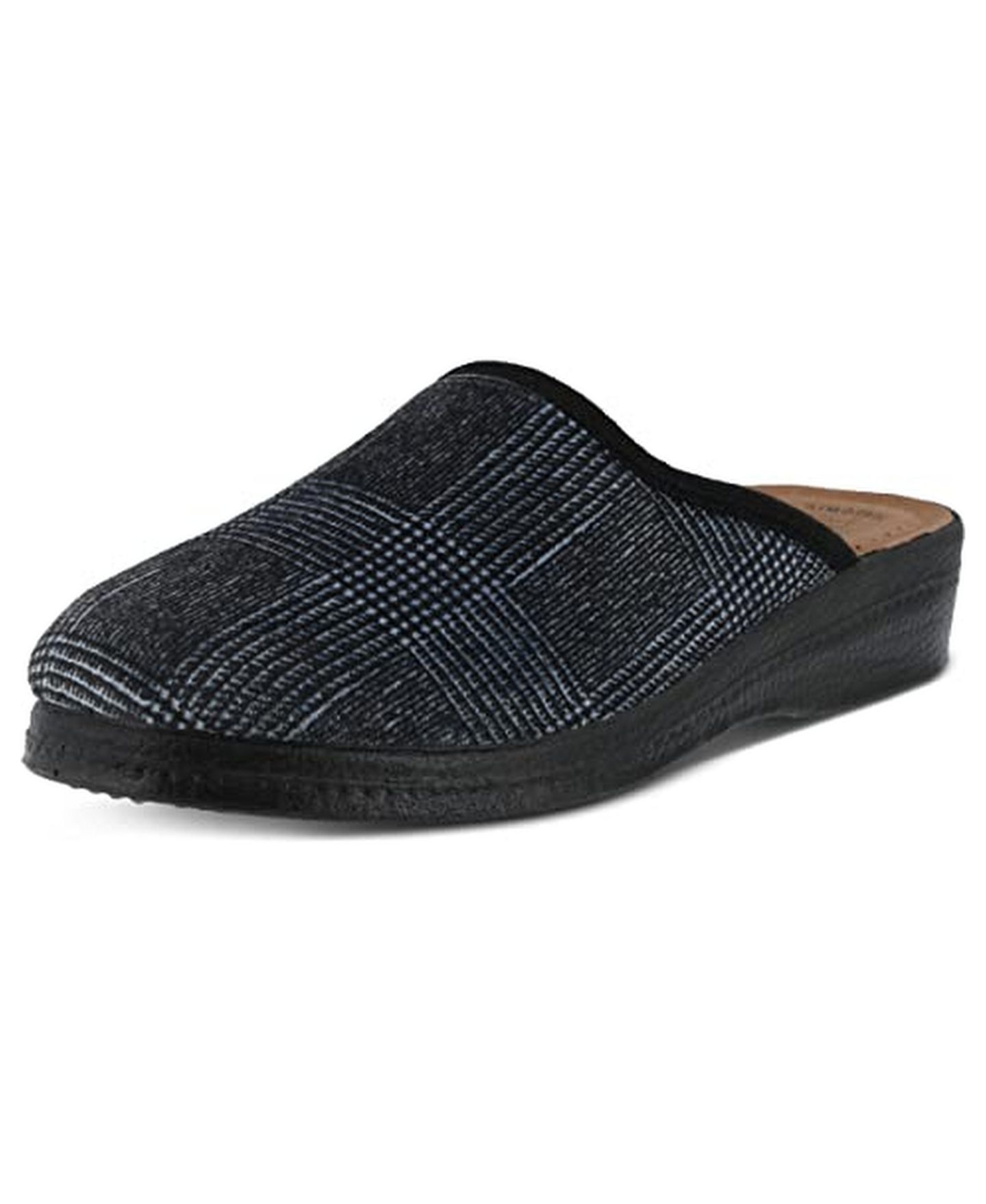 Мужские тапочки Spring Step Linizio Plaid Round Toe Leather-Padded Slippers, цвет: Чёрный — фото 4