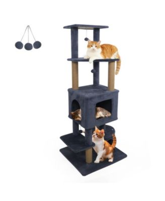 64 Inch Cat Tree with 2-Door Nest Round Bottom Cave and Jute Scratching Posts