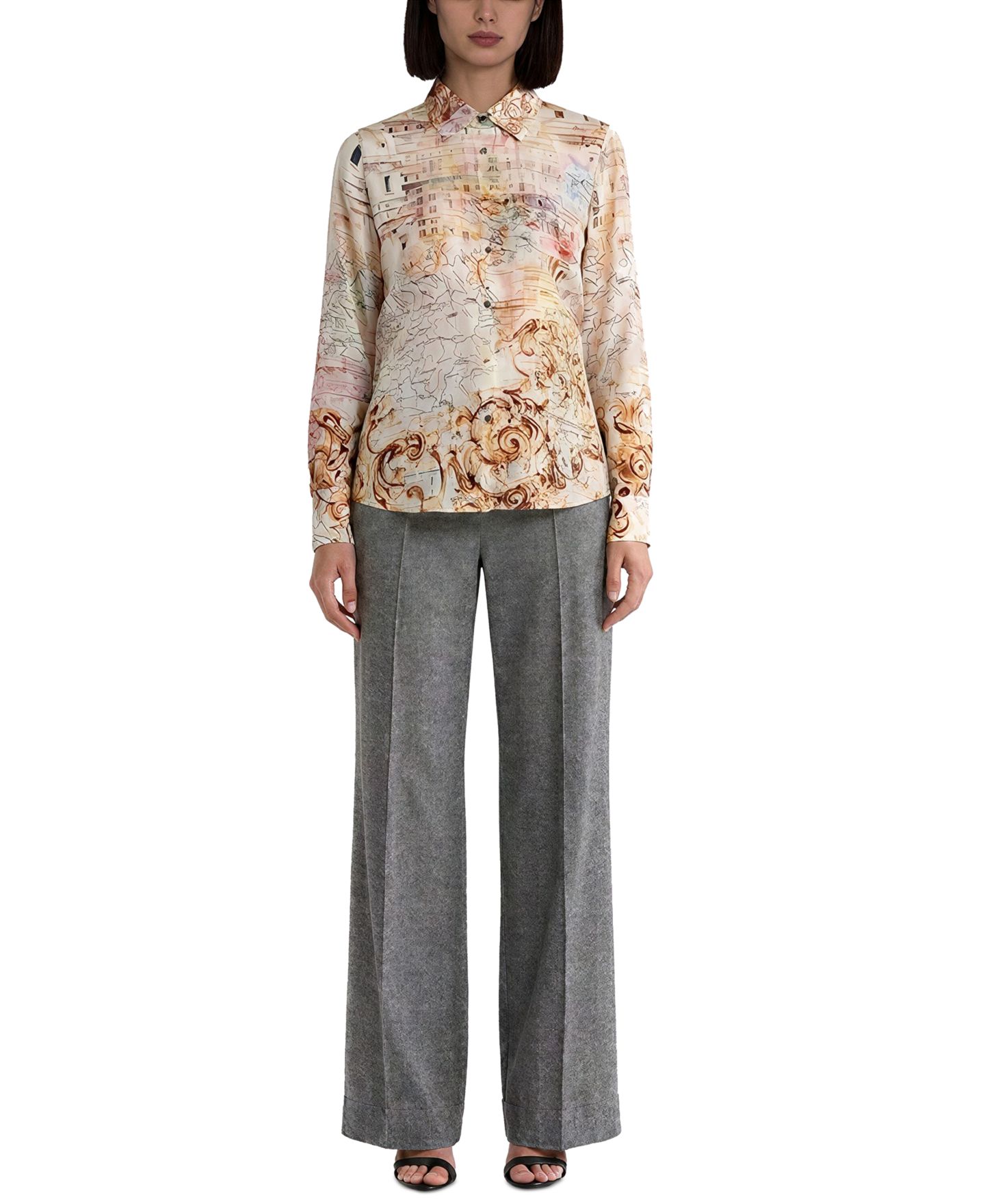 Женская блузка Elie Tahari The Madeline Silk-Blend Printed Long-Sleeve Print, цвет: Dream Map — фото 2