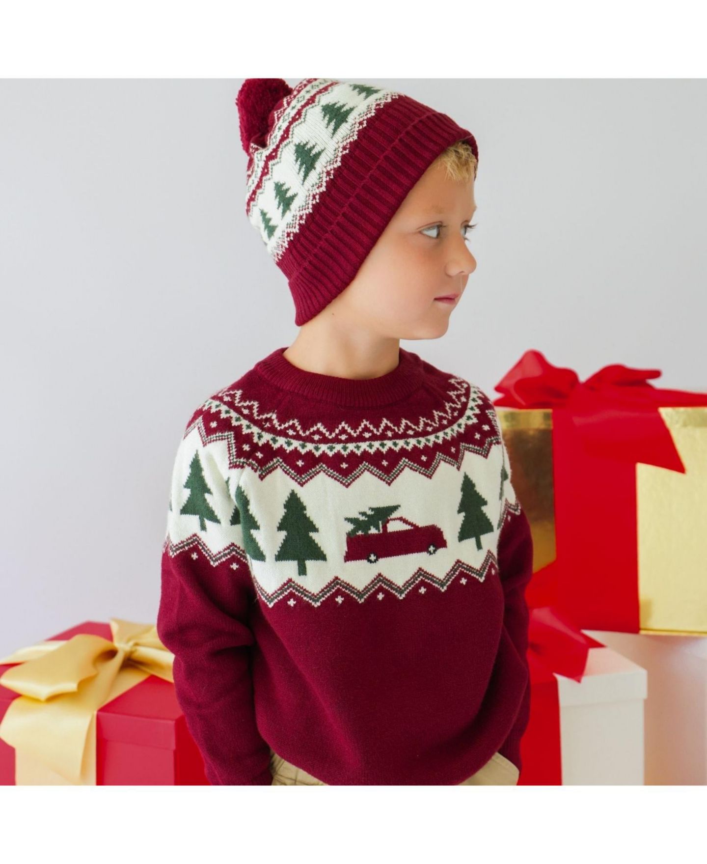 Свитер Sweet Wink Christmas Truck Fair Isle для мальчиков, цвет: Бордовый — фото 4