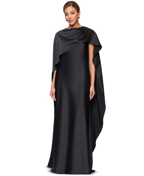 Женское платье XSCAPE Long Satin Boat Neck, цвет: Чёрный