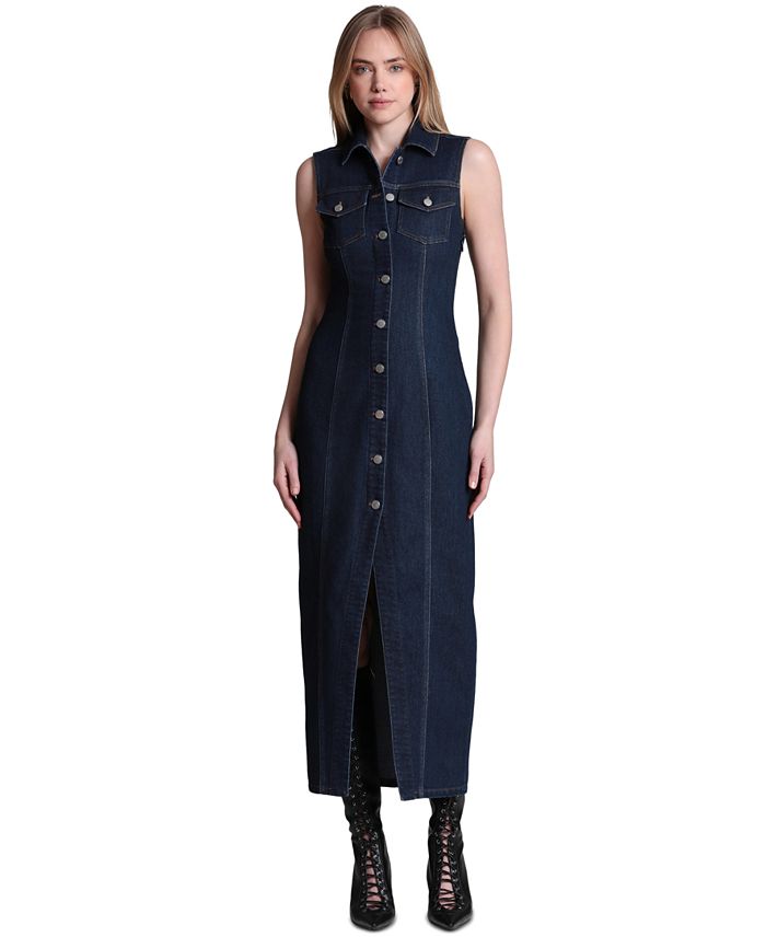 Avec Les Filles Womens Sleeveless Collared Mixed Media Maxi Dress