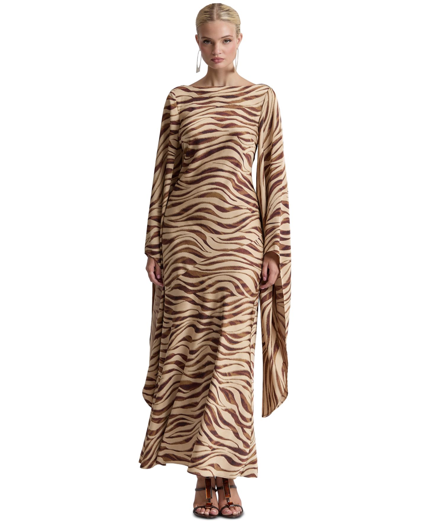 Женское платье Avec Les Filles Boat Neck Satin Gown, цвет: Зебра — фото 1