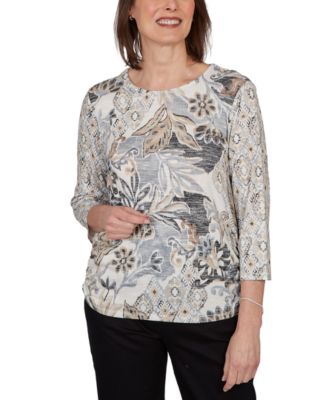 Women's Geo Leaf Patchwork Knit Top
