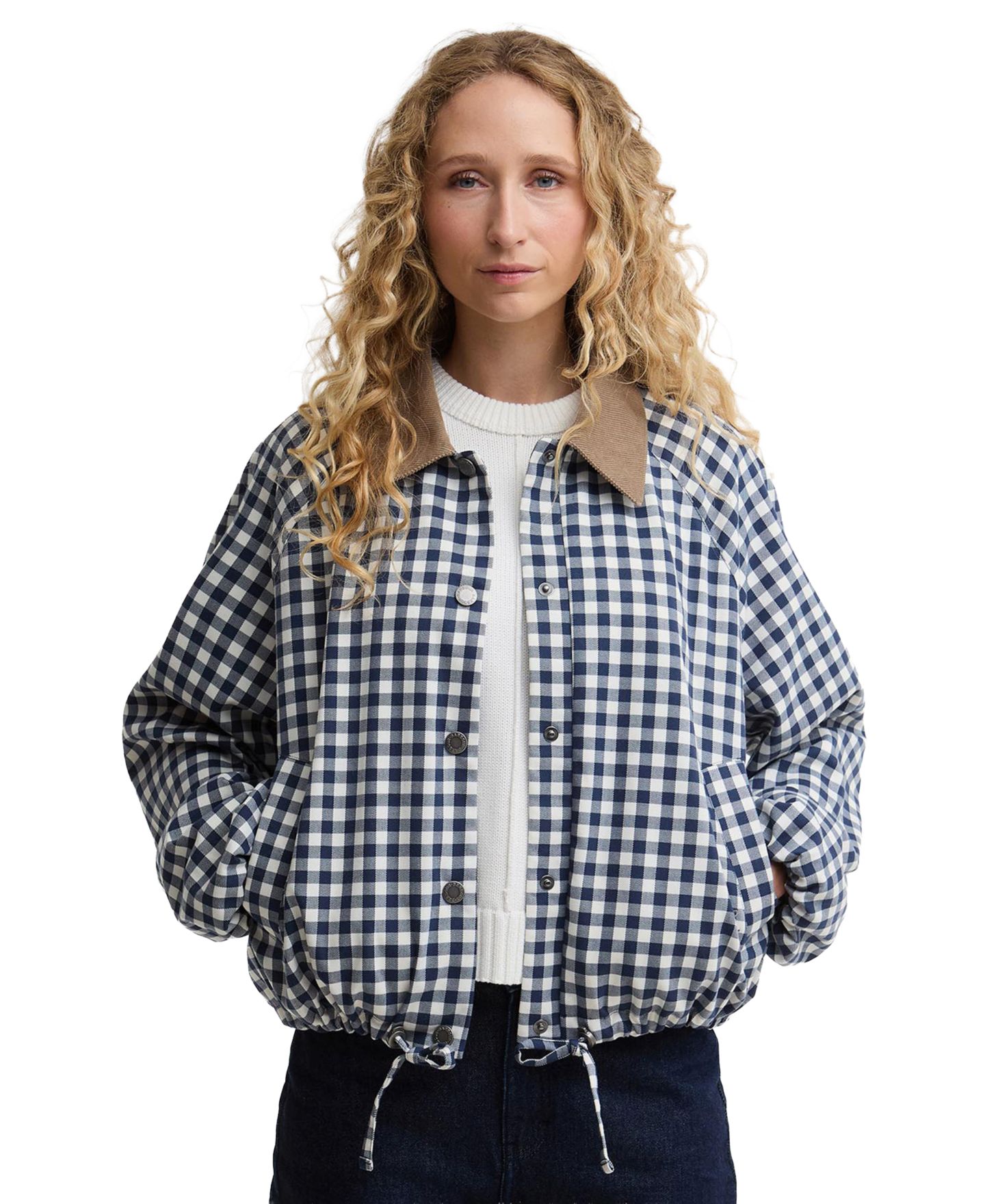 Женская куртка Barbour Ovingham Cord Collar Casual, цвет: В мелкую клетку тёмно-синий / Нейтральный — фото 3