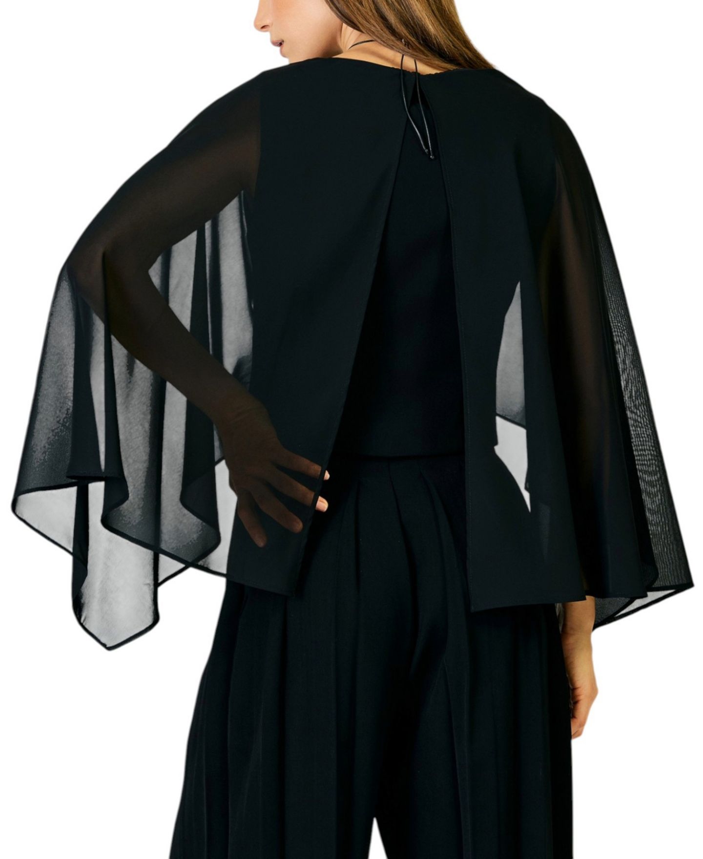 Женский топ Line & Dot Cici High-Neck Sheer Cape Crop, цвет: Чёрный — фото 5