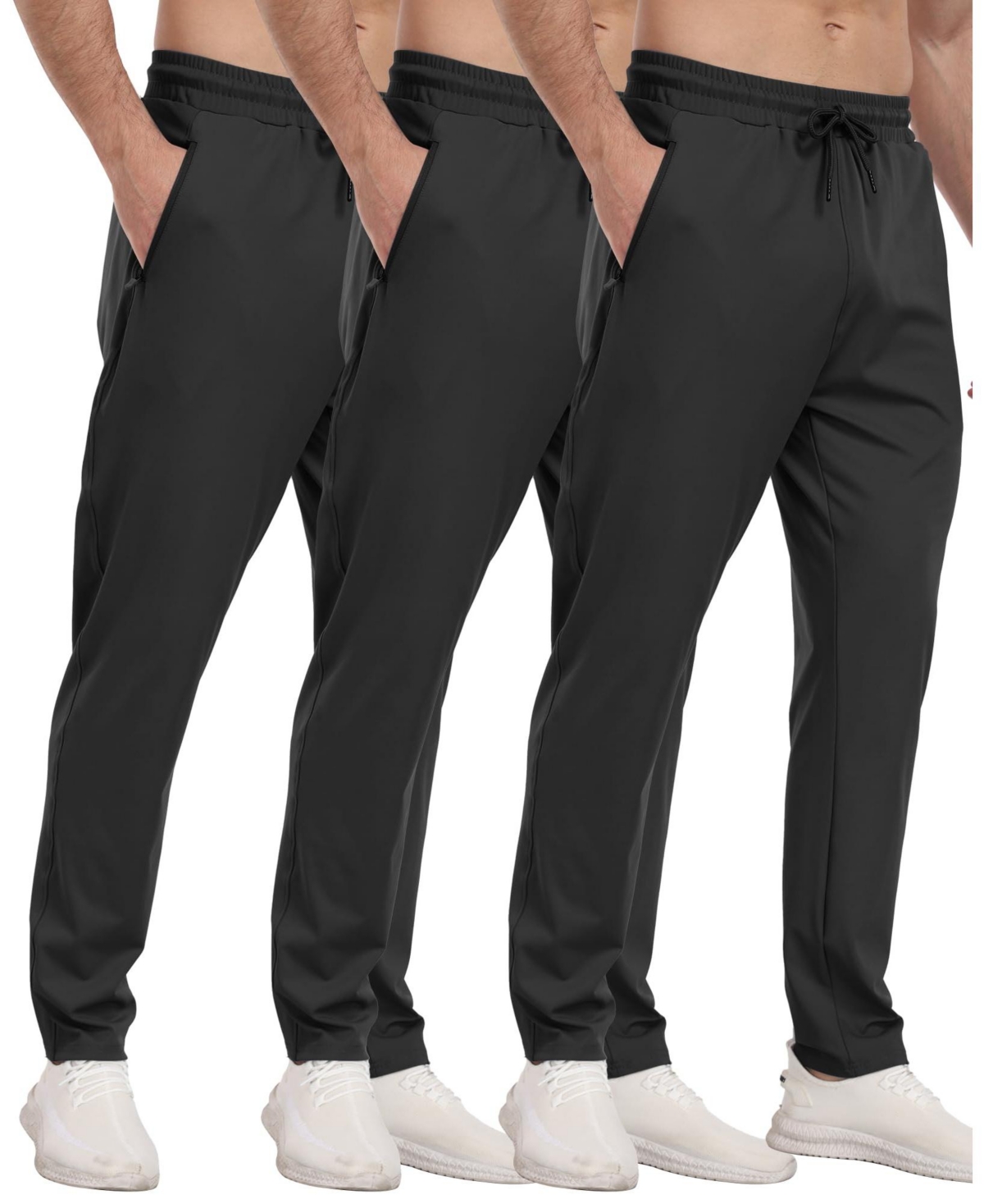 Gnuadz 3 Pack Mens Athletic Pants with Zipper Pockets Running Gym Joggers