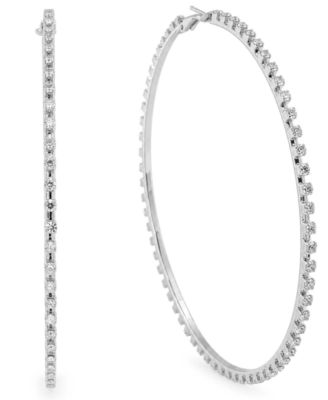 And Now This Cubic Zirconia Large Skinny Hoop Earrings, 3.54" in Silver and Gold Plate