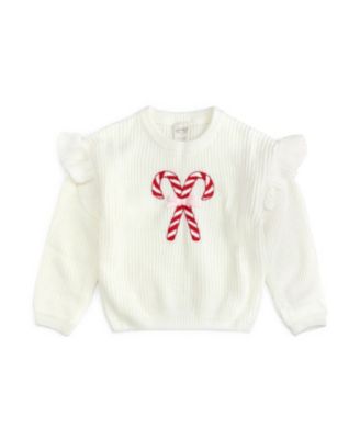 Girls' 4-16 Candy Cane Christmas Ruffle Sweater