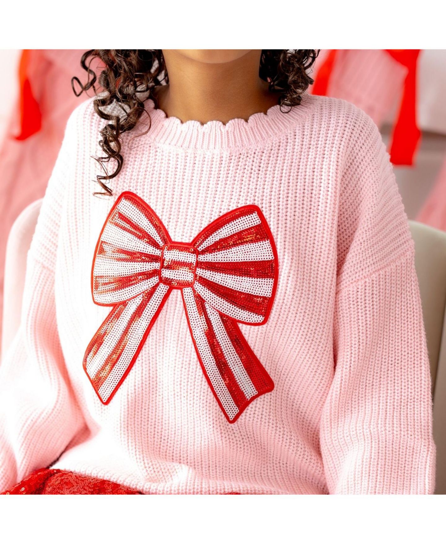 Свитер Sweet Wink 5 to 8 Candy Cane Sequin Bow Patch Christmas для девочек, цвет: Ballet — фото 3