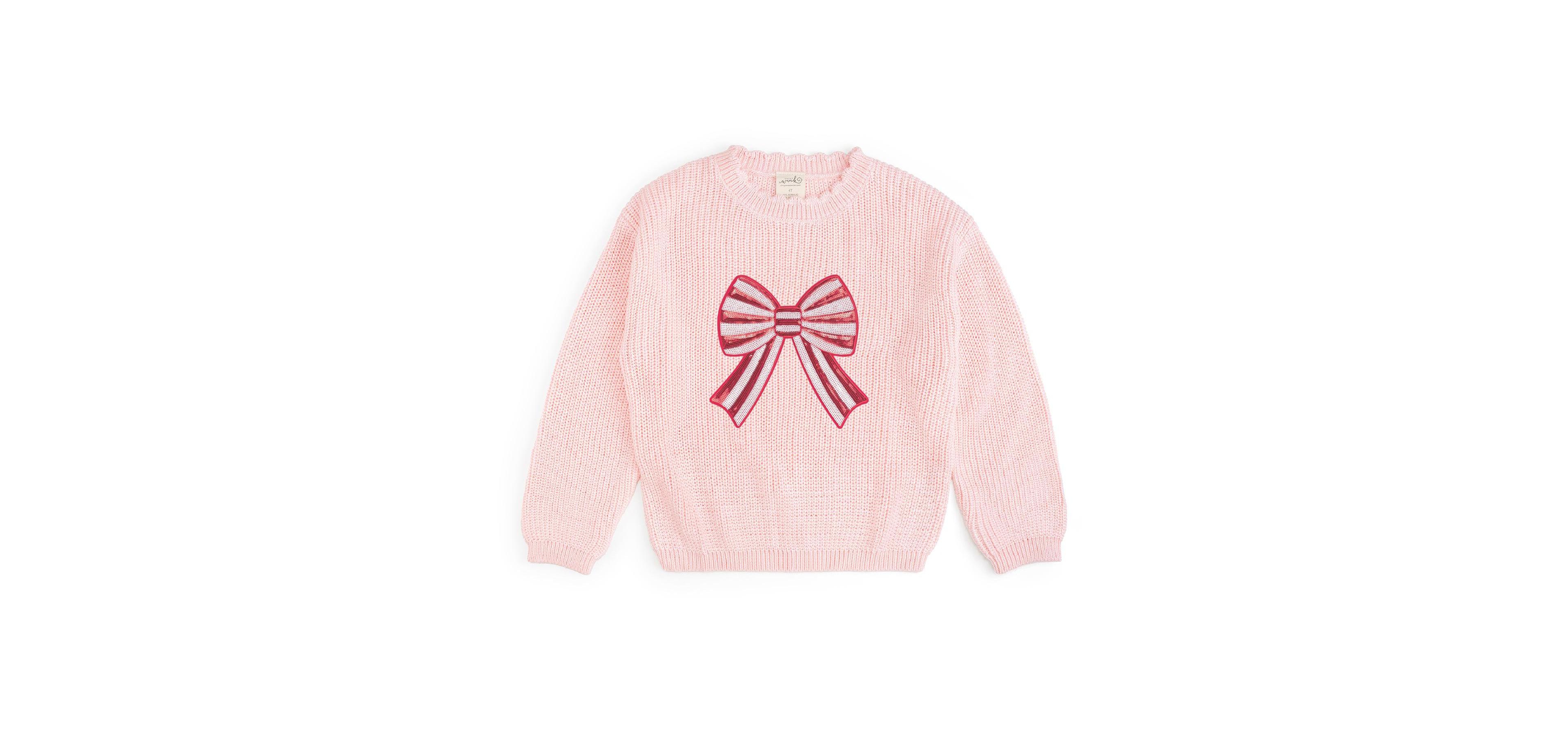 Sweet Wink Girls' 4-16 Candy Cane Sequin Bow Sweater