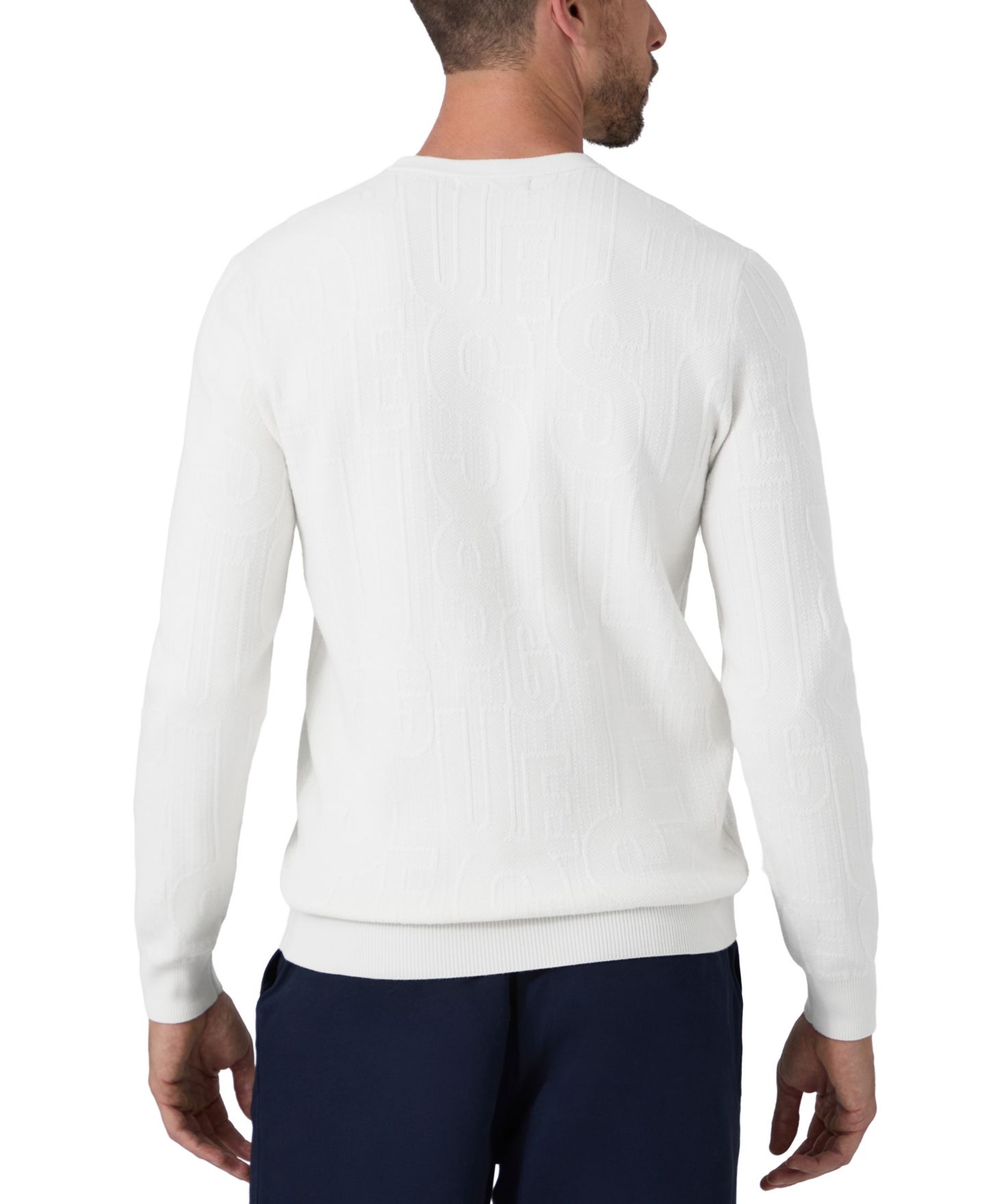 Мужской свитер GUESS Nestor Allover Tonal Monogram Long-Sleeve Crewneck, цвет: Слоновая кость / Кремовый — фото 5