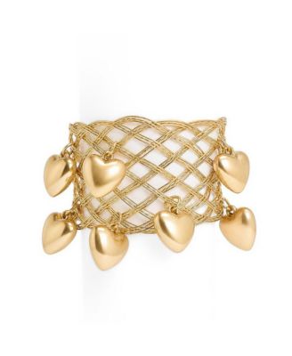 Women's Gold-Tone Heart Charm Woven Cuff Bracelet