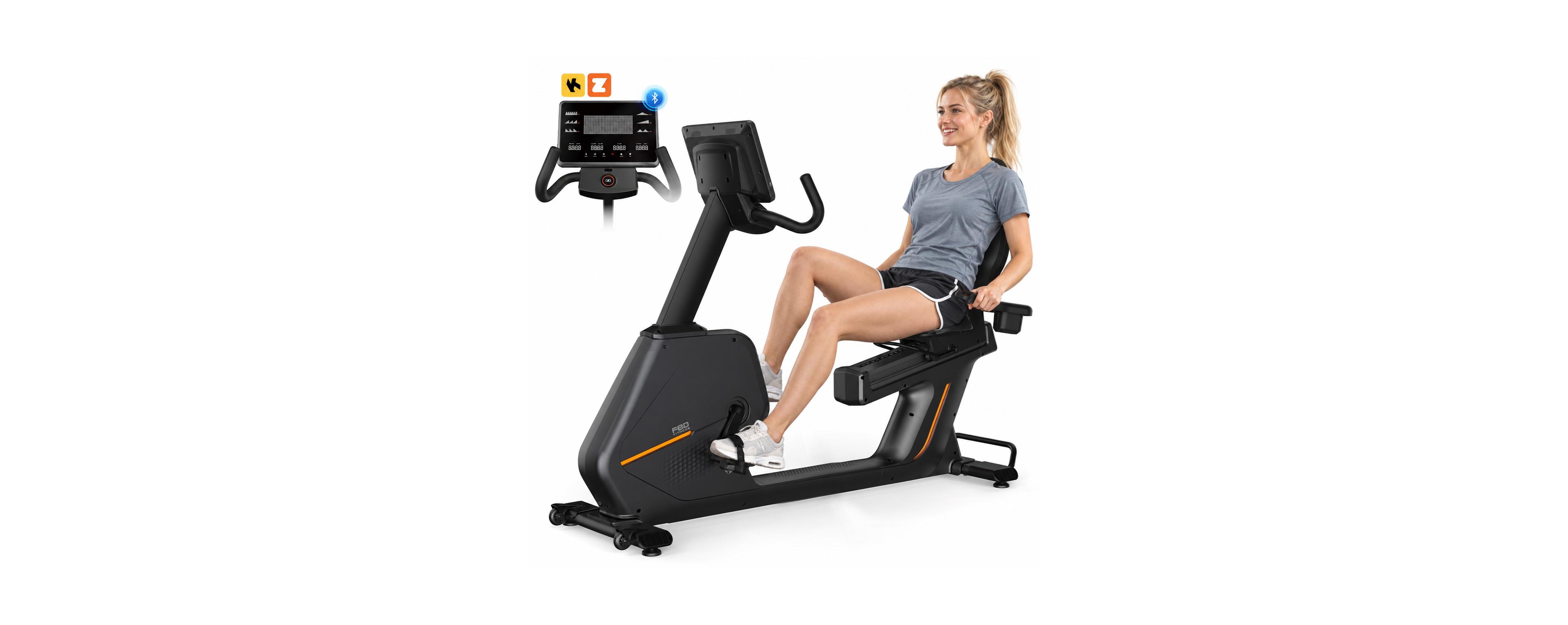 Fed Fitness RE3 Recumbent Exercise Bike Ultra Commercial Grade 24 Level Electromagnetic Resistance Bluetooth and Kinomap App Compatible