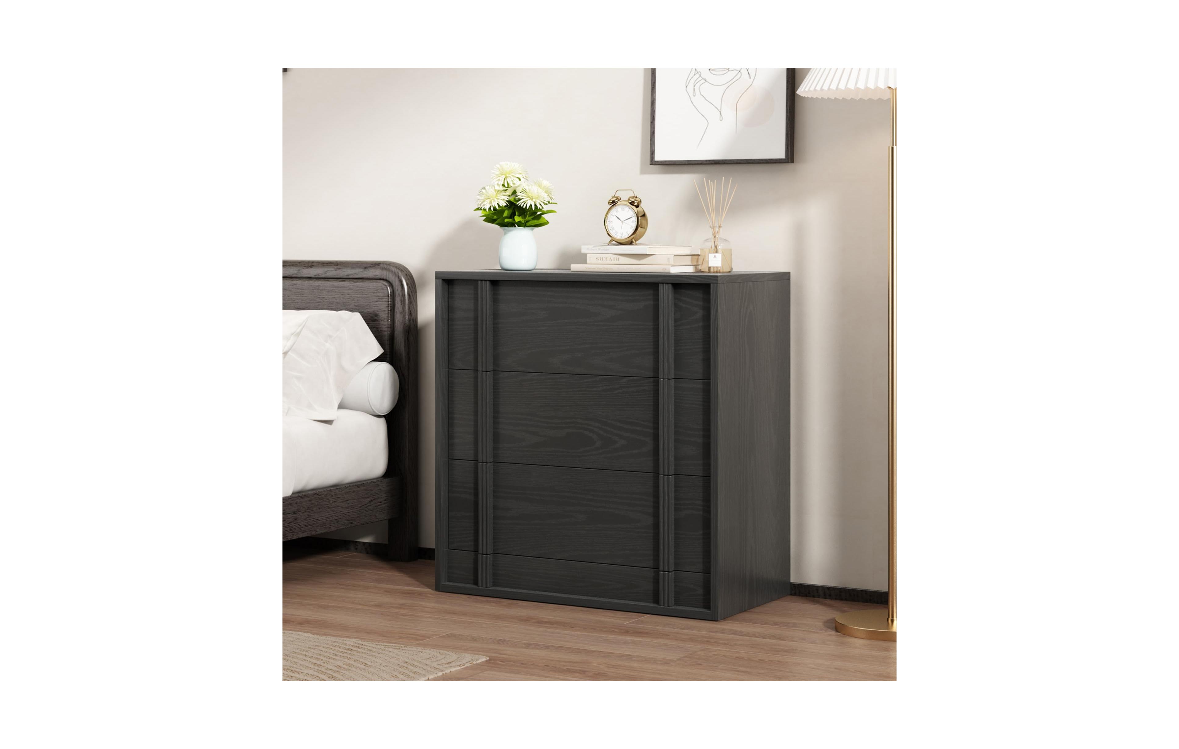 homfan Nightstand with 3 Drawers for Bedroom, Modern Bedside Table Vertical Handle, Wooden Storage Cabinet Side Living Room Dorm
