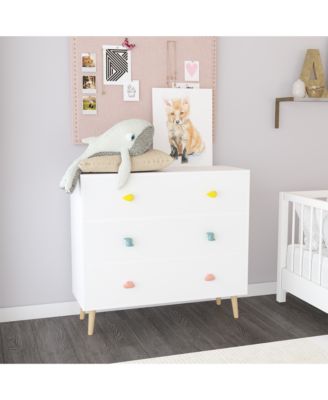 Kids 3 Drawer Dresser, Baby Nightstand Storage Cabinet,Nursery Chest with Cartoon Pulls for Toddler Bedroom