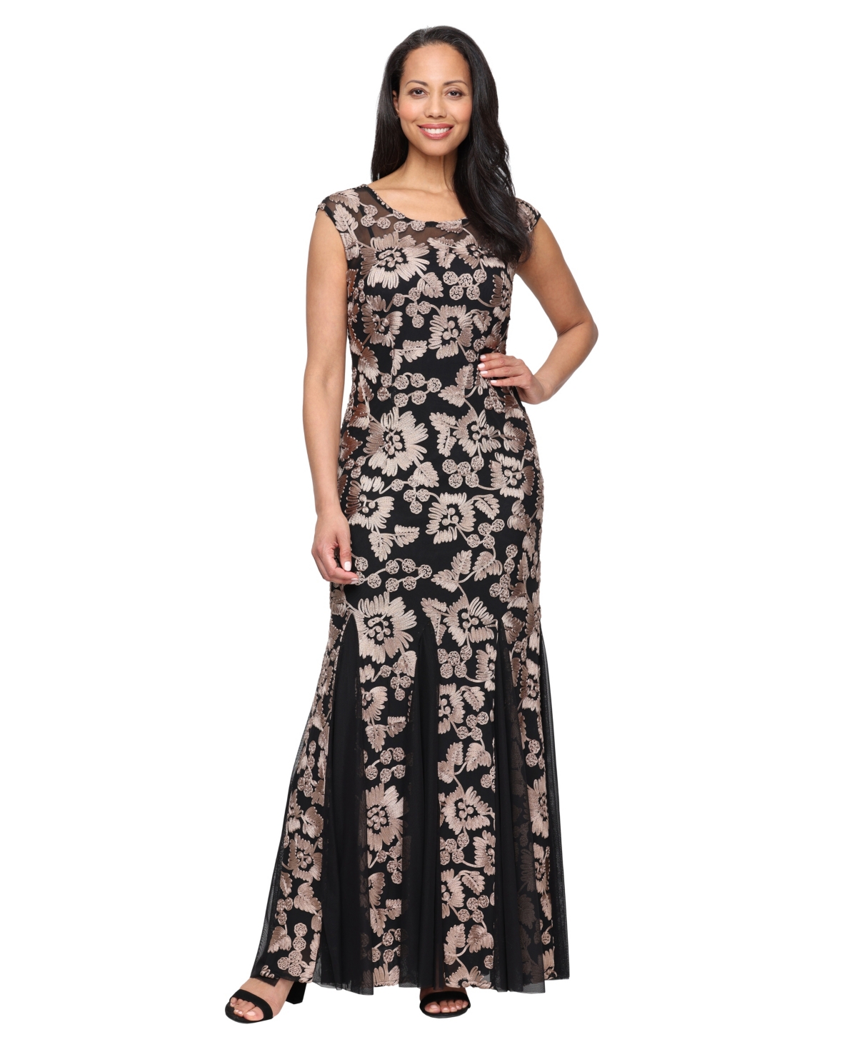 Alex Evenings Women's Floral Soutache Dress with Illusion Neckline