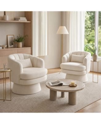 Set of 2 360-Degree Rotation Velvet Coffee Tufted Barrel Back with Lumbar Pillow Sturdy Base Easy Assembly for Living Room Bedroom Office