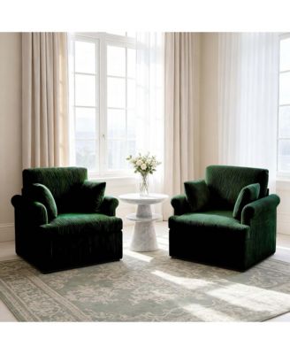 39" Modern 360degree(s) Swivel Corduroy Accent Chair, 2-Pack Green Round Armchair with 2 Pillows for Living Room Bedroom Office