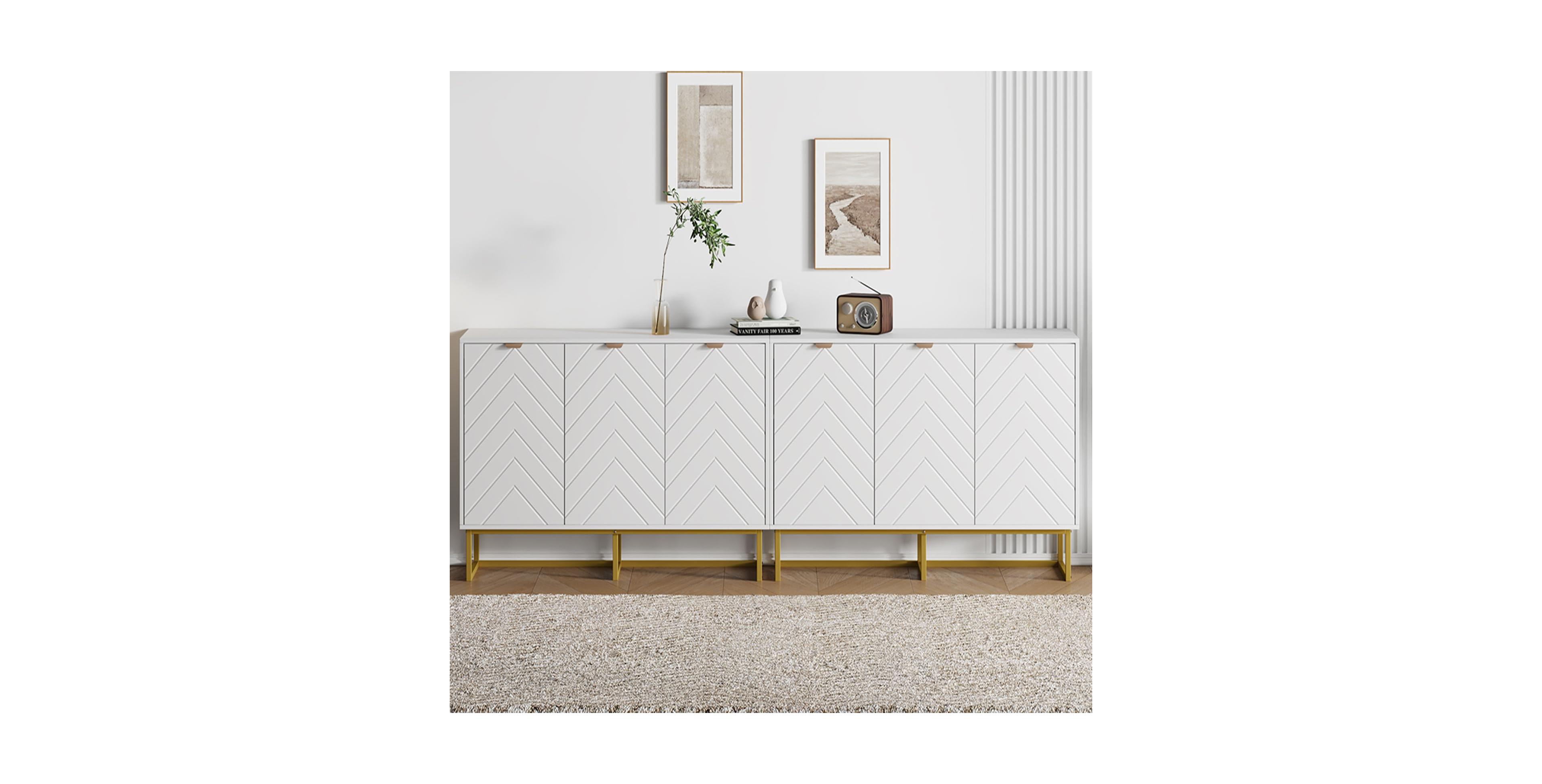 homfan 46.6" Set of 2 Modern Wood Sideboard Buffet Cabinet, Storage Console Table with Doors and Adjustable Shelf for Dining Living Room Hallway