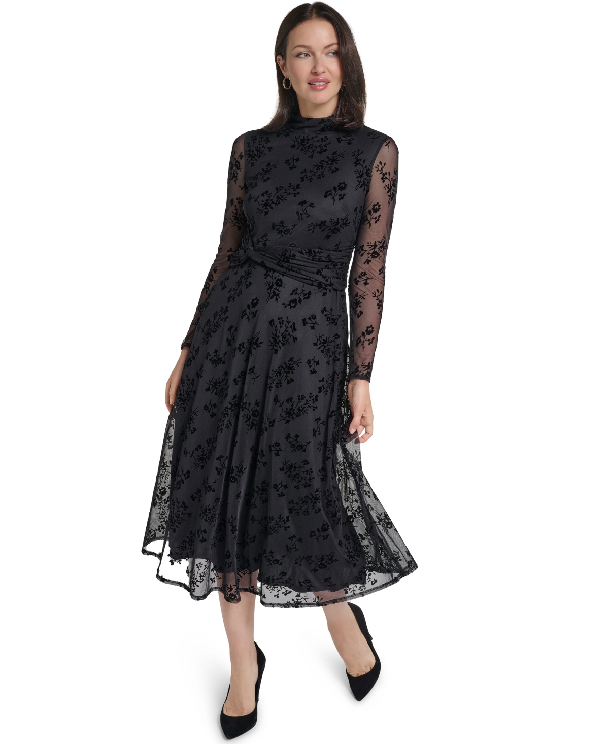Jessica Howard Petite Floral Burnout A-Line Midi Dress